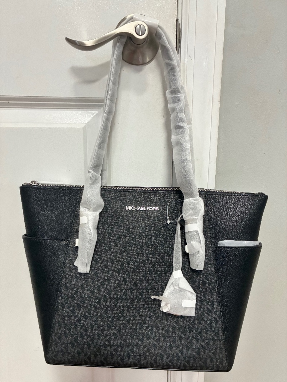 Michael Kors Charlotte Large Logo and Leather Top-Zip Tote Bag